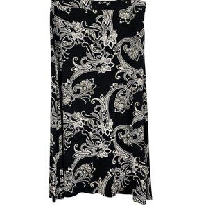 Retro Floral Maxi Skirt L Black Boho Western Classic Chic Neutral Festive Indie